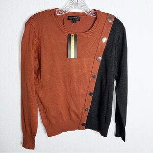 Joseph A. Sweater Women Small Top Sweatshirt Color Block Gold Buttons Split B11